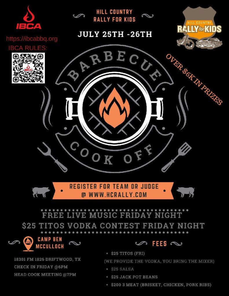 Flier for Hill Country Rally For Kids BBQ Competition