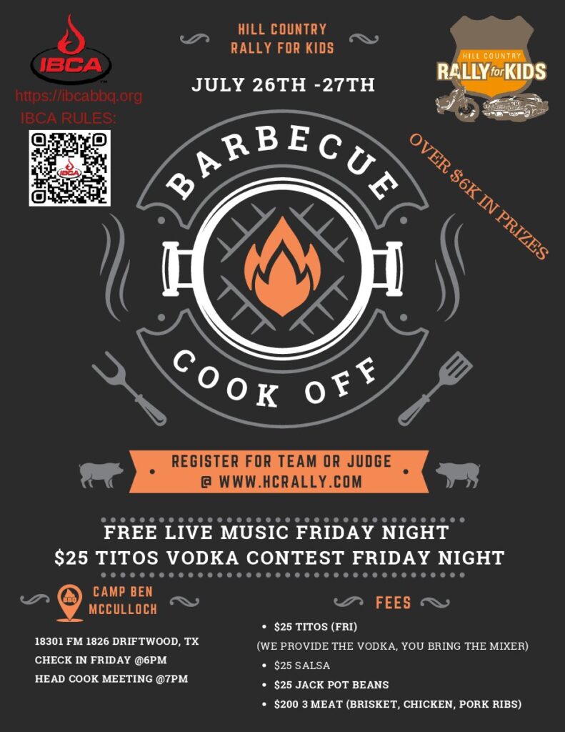 Flier for Hill Country Rally For Kids BBQ Competition