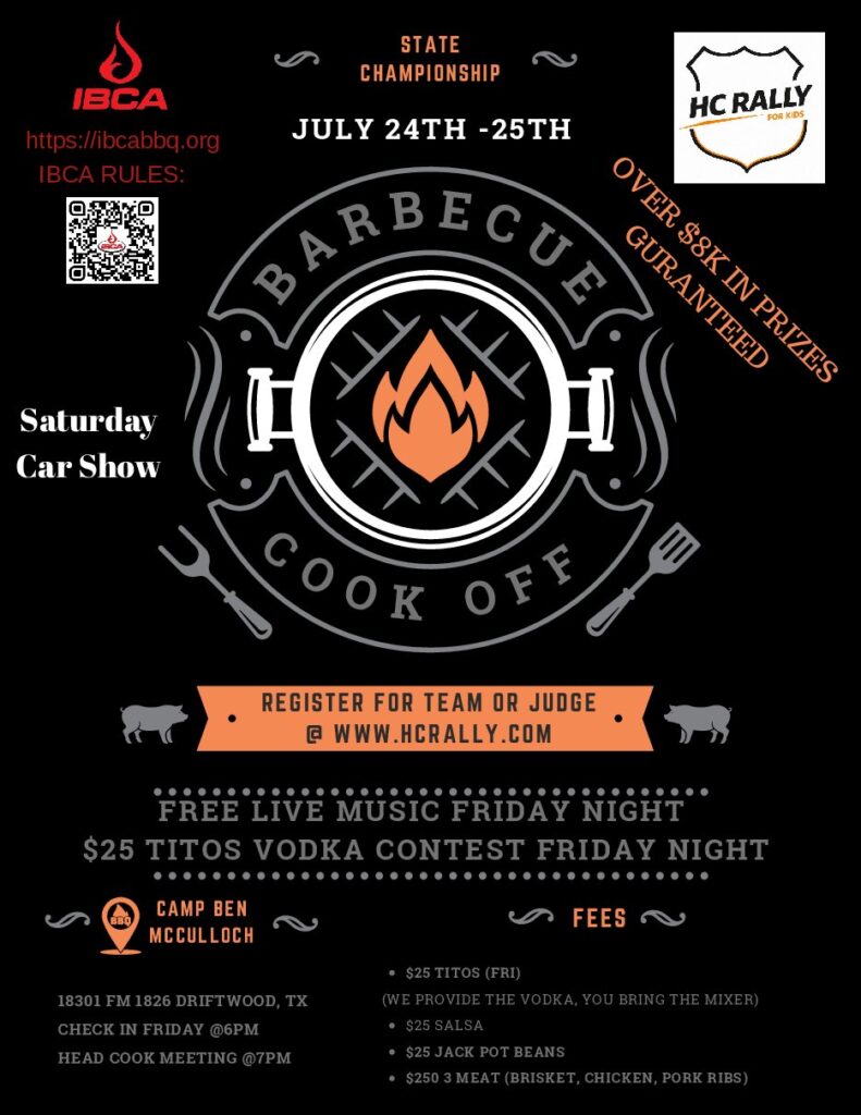 Flier for Hill Country Rally for Kids BBQ Cook Off
