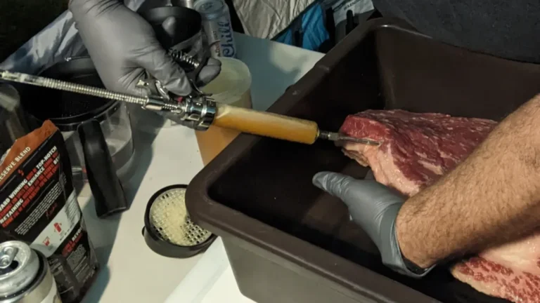 Injecting a brisket before the cook